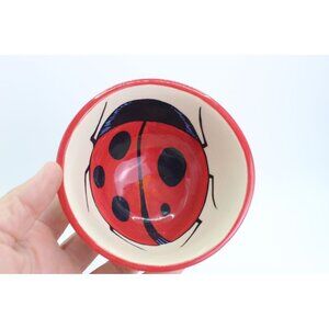 Hand-Painted Ceramic Ladybug Bowl Signed By Artist - Red & Cream Decor Bowl